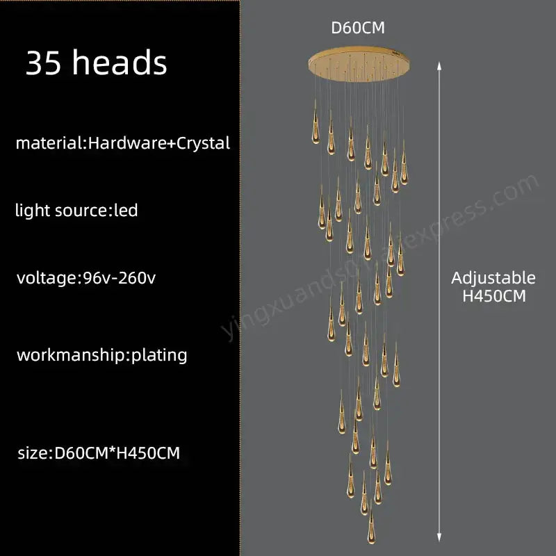 Modern golden crystal pendant chandelier with 35 teardrop-shaped crystal pendants by decorbites crystal pendant