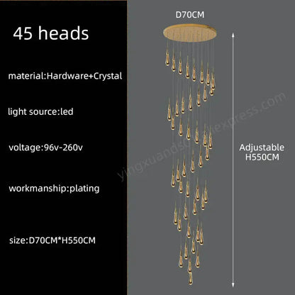 Modern golden crystal pendant chandelier with 45 teardrop-shaped lights from decorbites crystal pendant collection