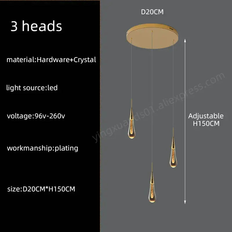 Modern golden crystal pendant chandelier featuring three teardrop lights on circular hardware for living room decorbites crystal pendant