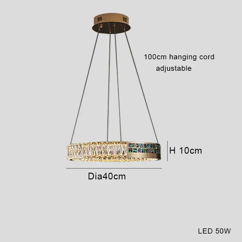 A modern golden crystal ring ceiling chandelier with clear accents and adjustable 100cm hanging cord decorbites crystal ring