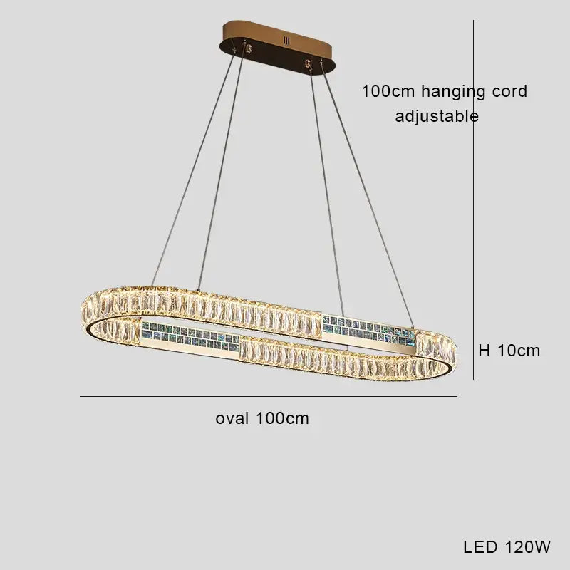 Modern golden crystal ring ceiling chandelier with oval led design and clear crystal accents for luxury dining decorbites crystal ring