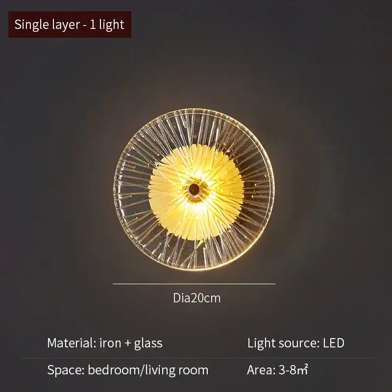 Modern golden crystal wall lamp set of 4 featuring clear glass and iron ceiling light with sunburst radial ridges crystal wall lamp