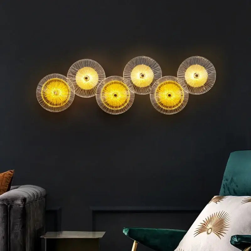 Modern golden crystal wall lamp set of 4 with translucent glass and intricate wireframe decorbites crystal wall lamp emits warm light