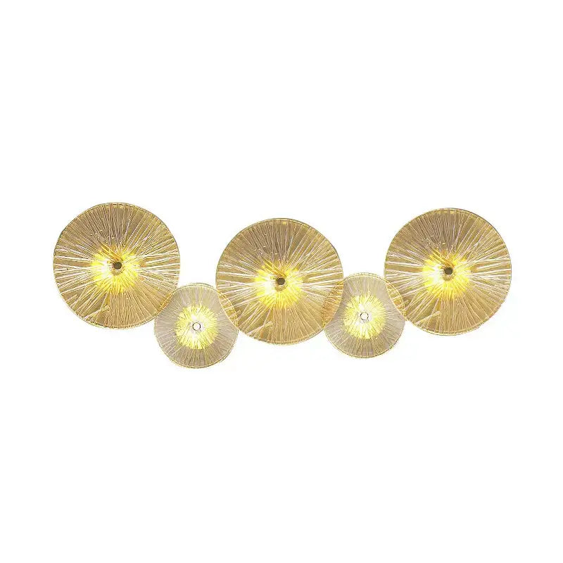 Set of five modern golden crystal wall lamps with fan-shaped ribbed glass panels for living room decorbites crystal wall lamp