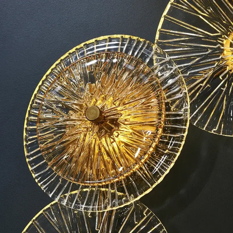Modern golden crystal wall lamp set of 4 with radiating ribbed glass design and metallic accents for living room decorbites crystal wall lamp