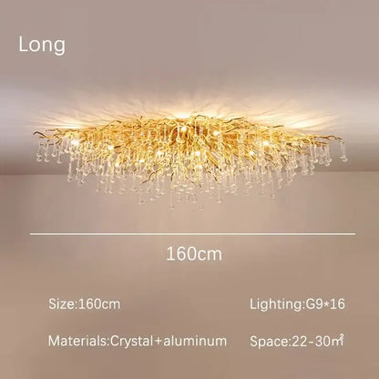 Modern golden decorbites crystal dendritic chandelier with branch-style design and dangling crystal droplets for dining room light