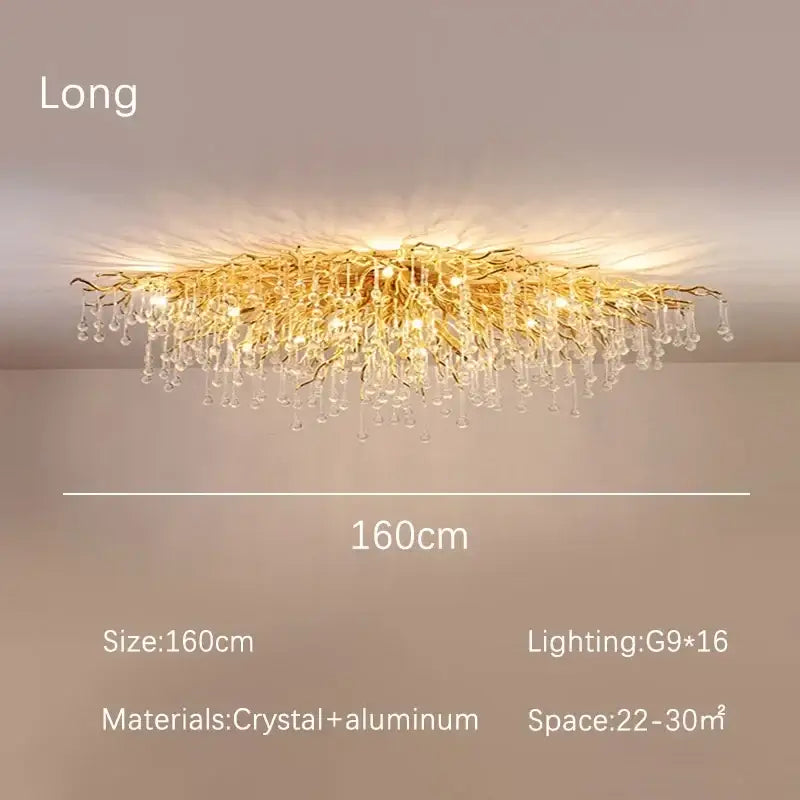 Modern golden decorbites crystal dendritic chandelier with branch-style design and dangling crystal droplets for dining room light
