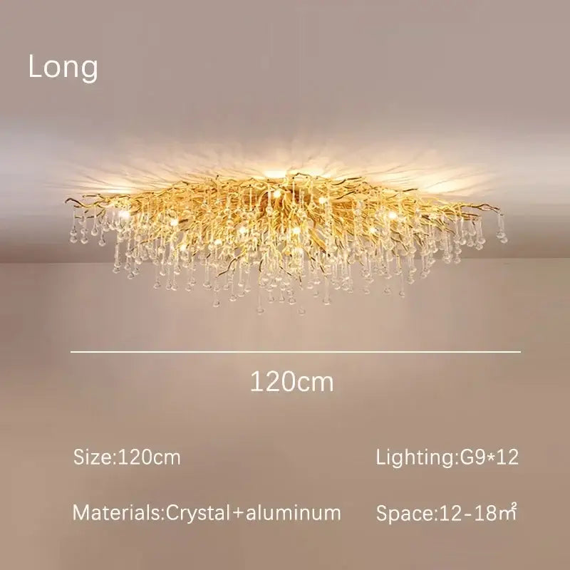 Modern golden decorbites crystal dendritic chandelier with gold-toned crystal and aluminum droplets for dining rooms