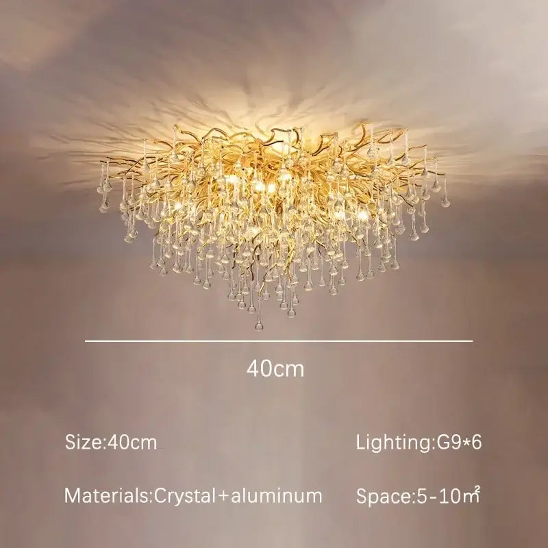 Modern golden decorbites crystal dendritic chandelier with gold-toned aluminum arms and clear crystals for dining rooms