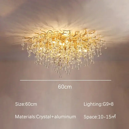 Modern golden decorbites crystal dendritic chandelier with branch design and eight g9 bulbs for dining room lighting