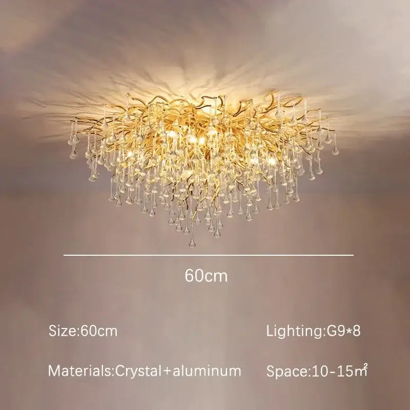 Modern golden decorbites crystal dendritic chandelier with branch design and eight g9 bulbs for dining room lighting