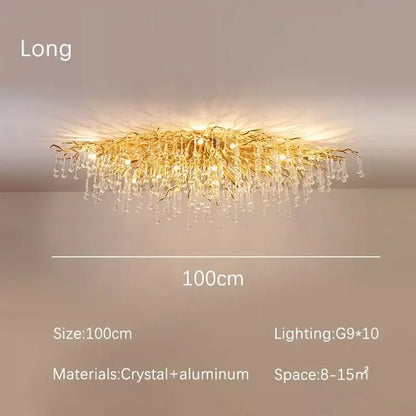 Modern golden decorbites crystal dendritic chandelier with branching aluminum arms and clear crystals for dining rooms