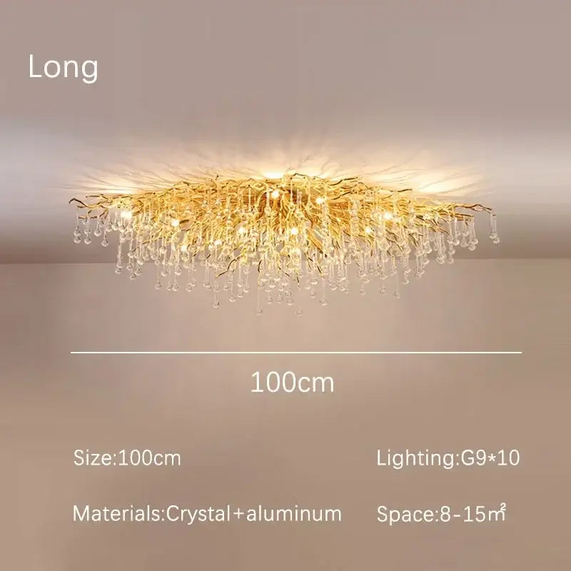 Modern golden decorbites crystal dendritic chandelier with branching aluminum arms and clear crystals for dining rooms