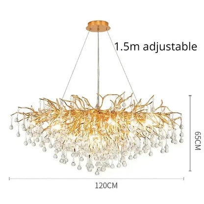 Modern golden decorbites crystal dendritic chandelier with intricate branch-like arms and crystal droplets for dining room lighting