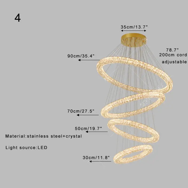 Modern golden decorbites crystal ring chandelier featuring multiple crystal-encrusted rings and led lighting for living room