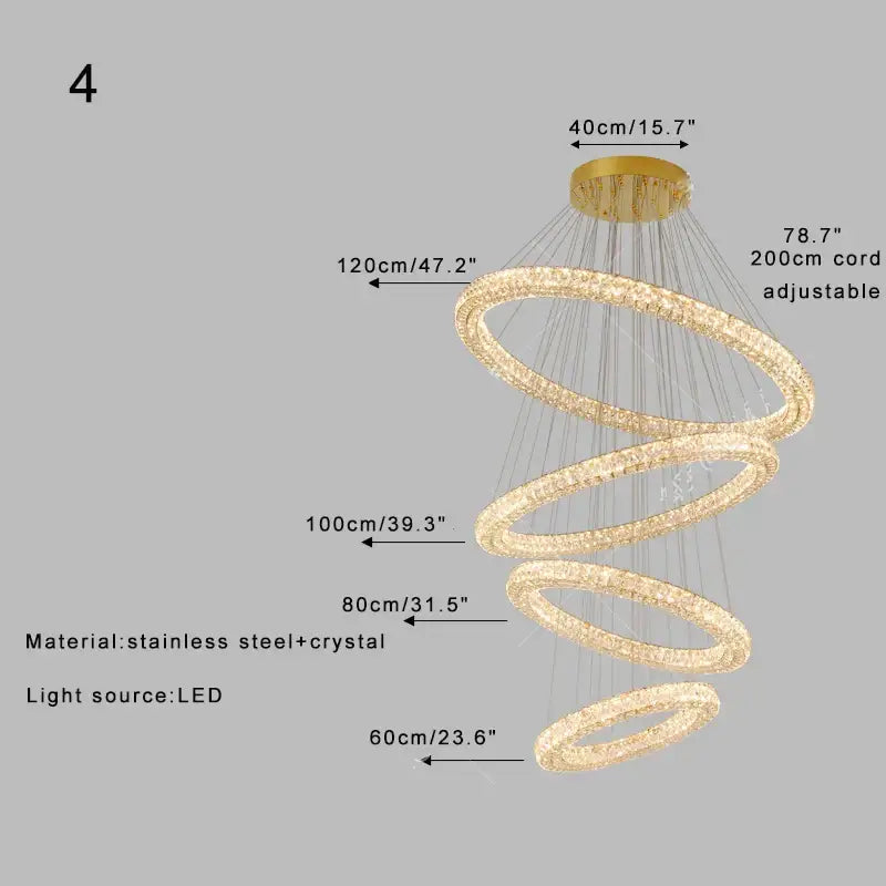 Modern golden decorbites crystal ring chandelier with multiple crystal-encrusted rings and led lighting for living room