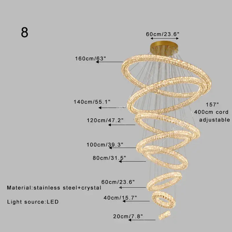 Modern golden decorbites crystal ring chandelier with multiple crystal-encrusted rings and led lighting for living room