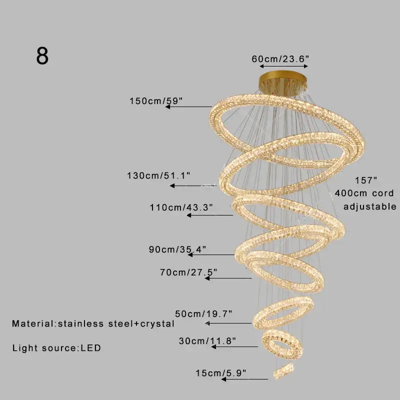 Modern golden decorbites crystal ring chandelier featuring multiple crystal-encrusted rings and led lighting for living rooms