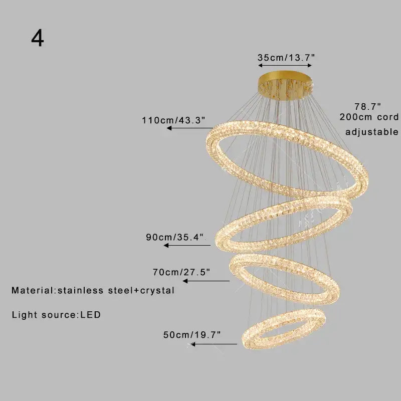 Modern golden decorbites crystal ring chandelier with gold-toned spiral and led lighting for living room decor