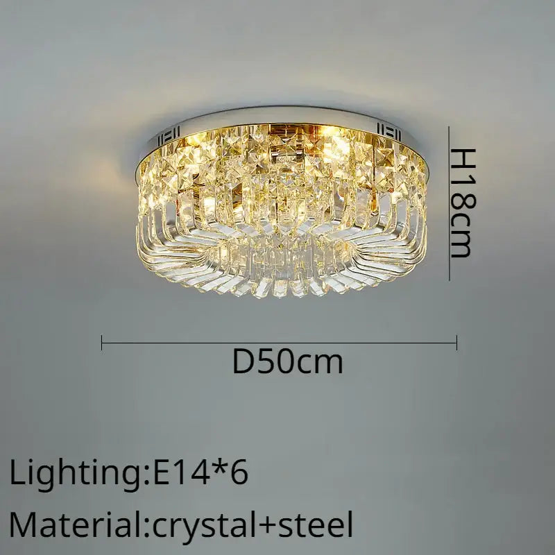 Modern golden decorbites crystal ring ceiling lamp with chrome steel frame and cascading crystal ring led prisms emitting warm light