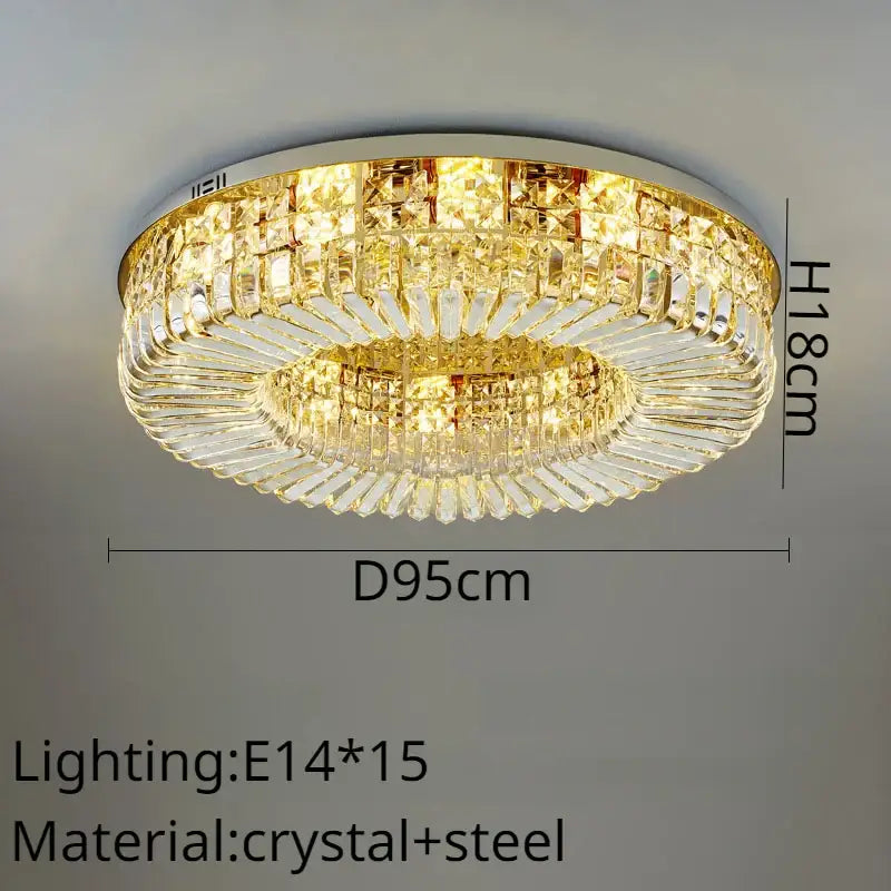 Modern golden decorbites crystal ring led ceiling lamp with gold metal frame and faceted crystal prisms for living room