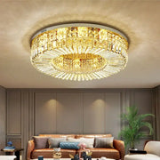 Modern golden decorbites crystal ring led ceiling lamp with circular design and layered faceted glass elements