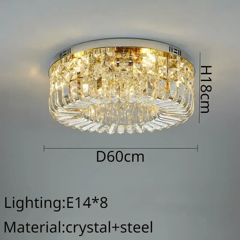 Modern golden decorbites crystal ring led ceiling lamp with gold metal frame and cascading clear crystal prisms 60cm diameter