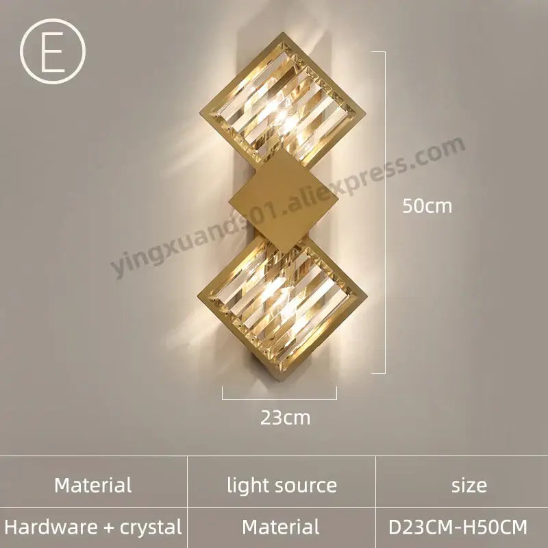 Modern golden decorbites crystal wall light with intersecting diamond-shaped panels for bedroom lighting
