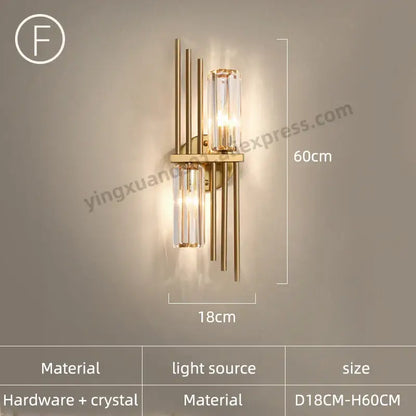 Modern golden decorbites crystal wall light featuring gold-toned sconce with vertical crystal accents for bedroom use