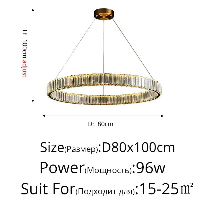 Modern golden double ring decorbites crystal led chandelier with clear faceted crystals for dining room ceiling decor