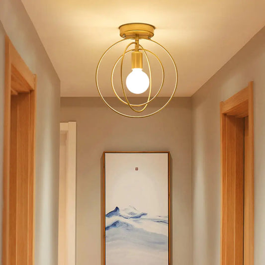 DecorBites™ DecorBites™ Modern Golden Flush Mount Ceiling Light with Triple Metal Ring - Ideal for Bedroom