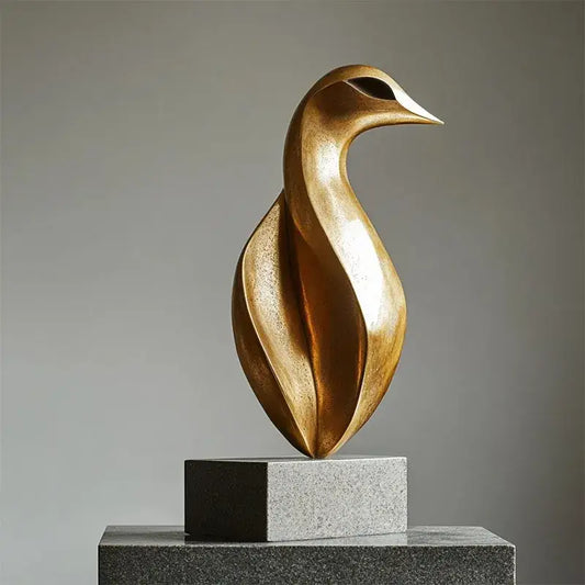Modern golden geometric animal bird sculpture with sleek curves and polished metallic finish for living room decor