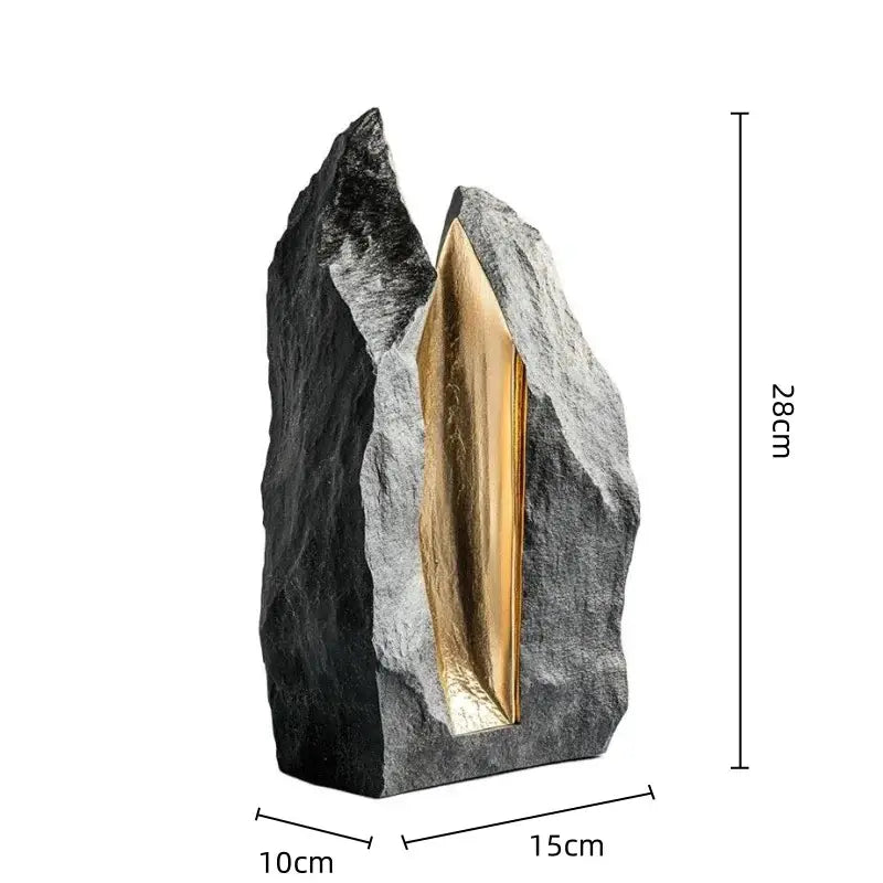 A sleek 28cm tall decorbites golden geometric animal bird sculpture with textured black gray rock and gold panel