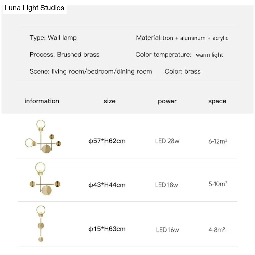 Modern golden geometric led wall lamp with brushed brass finish and warm light for living room wall lamp decor