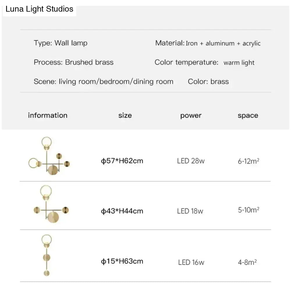 Modern golden geometric led wall lamp in brass with brushed finish and asymmetrical spherical fixtures for living room