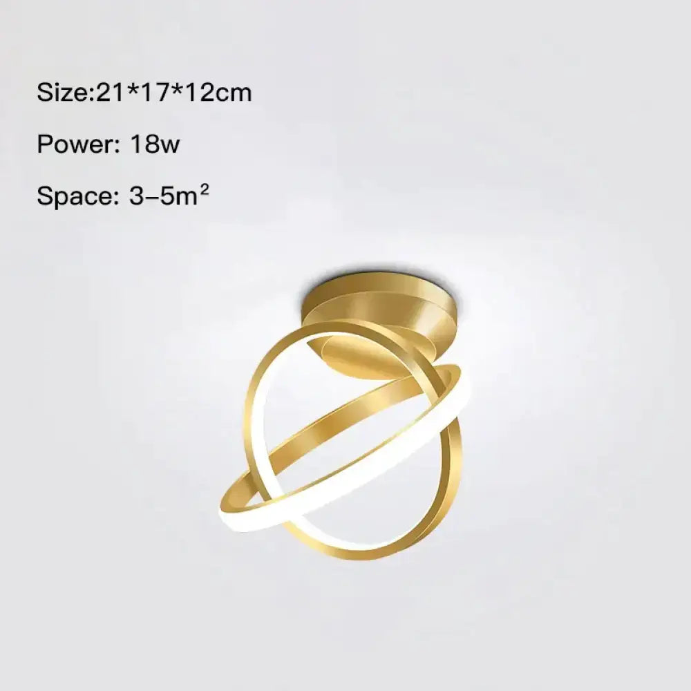 Modern golden geometric led wall lamp with intertwined circular rings and bright white led strip for living room