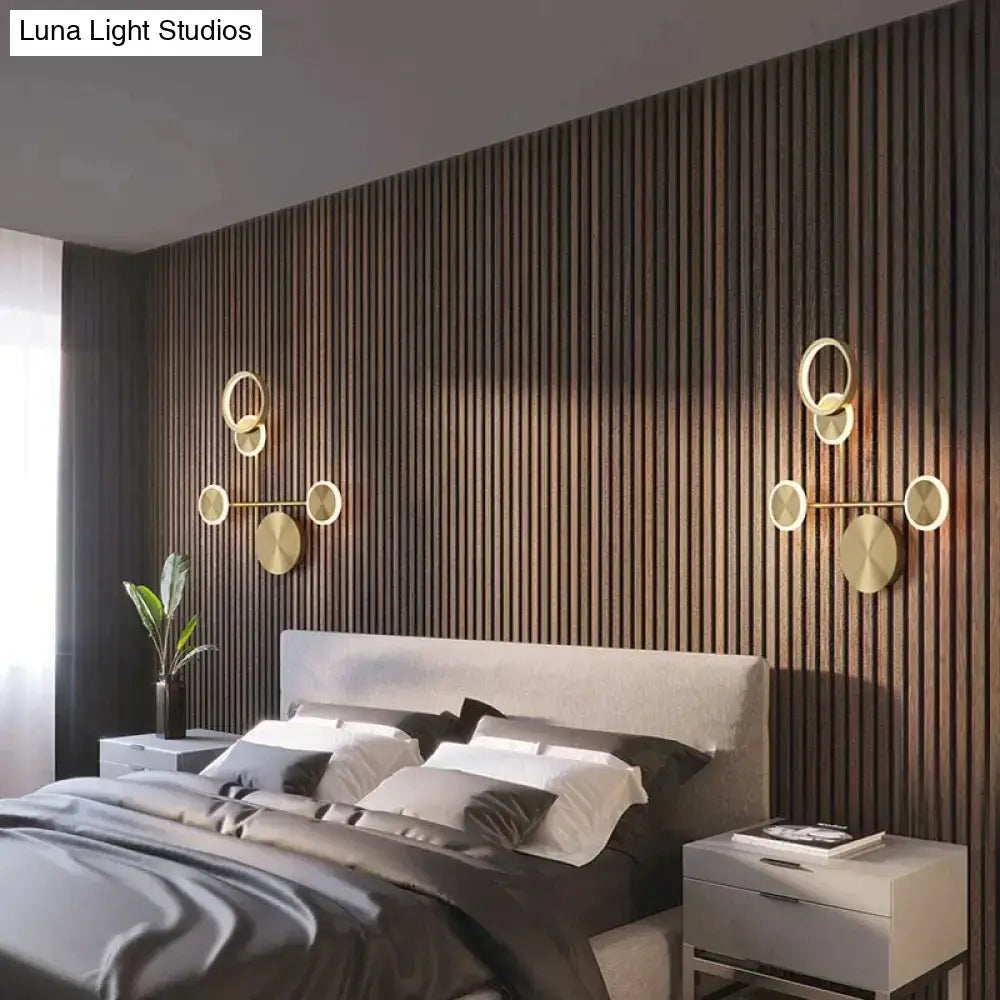 Modern golden geometric led wall lamp with gold-toned circular sconces for living room wall lamp lighting