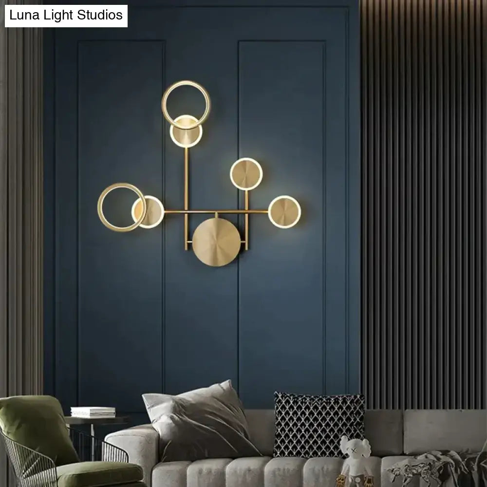 Modern golden geometric led wall lamp with circular ring light fixtures for living room wall lamp decor