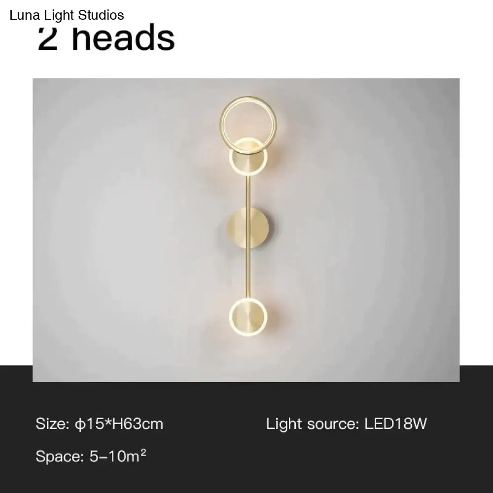 Modern golden geometric led wall lamp with two circular light heads for living room wall lamp lighting