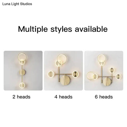 Modern golden geometric led wall lamp with brushed gold finish and circular fixtures for living room wall lamp lighting
