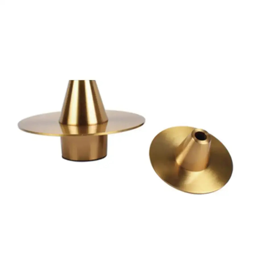 Modern golden geometry metal candle holder with conical center and flat base for decorbites golden geometry decor
