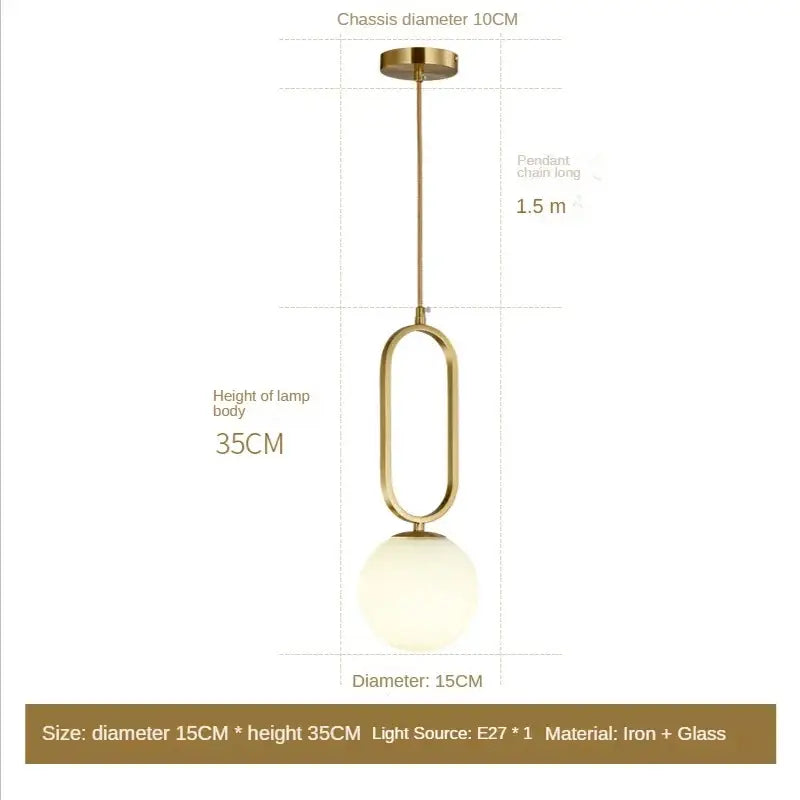 Modern pendant light with decorbites golden glass ball and sleek oval gold-toned metal frame for kitchen decor