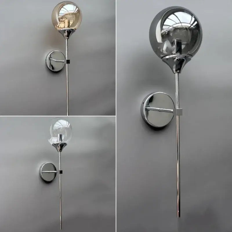 Modern golden glass ball wall lamp with chrome finish and smoked glass globe for bedroom decorbites golden glass sconce