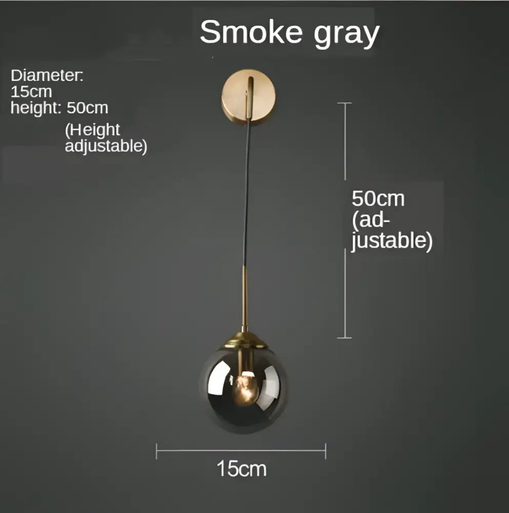 Smoke gray spherical pendant light with brass fixture and adjustable height for decorbites golden glass ball wall sconce decor