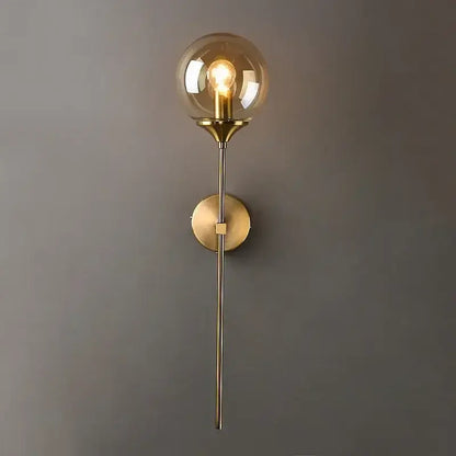 Modern golden glass ball wall sconce with brass finish amber globe and exposed filament bulb for living room decorbites golden glass