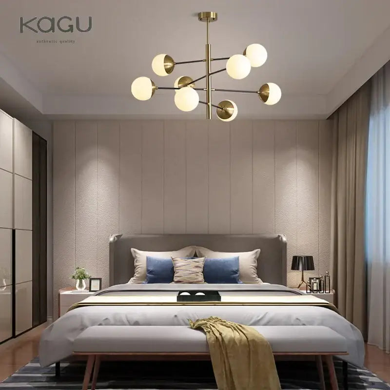 Modern golden glass magic bean chandelier with spherical frosted glass shades for dining room decorbites golden glass