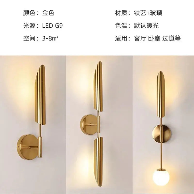 Modern golden inclined tube wall lamp with iron and glass construction for luxury living room bedroom decorbites golden inclined