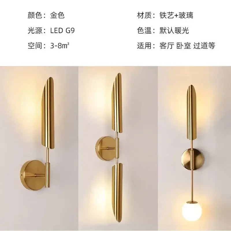 Modern golden inclined tube wall lamp with iron and glass construction for elegant living room decorbites golden inclined style