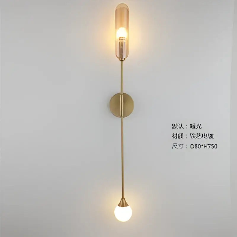 Modern golden inclined tube wall light with gold-toned stem and amber and white glass shades for living room decorbites golden inclined wall light