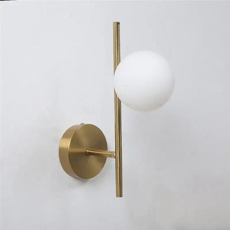 Modern decorbites golden indoor wall sconce with sleek rod and frosted glass sphere for bedroom indoor wall lights